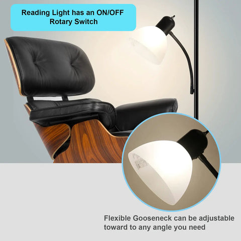 Dope Free Standing Floor Lamp With An Adjustable Reading Light And Main Uplight 3 Way 150W Incandescent Frosted White Shade