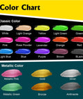 Color chart featuring classic and metallic paints in Top Notch Acrylic Paint Set With 31 Rich Colors And 10 Brushes For Canvas, Wood And Crafts