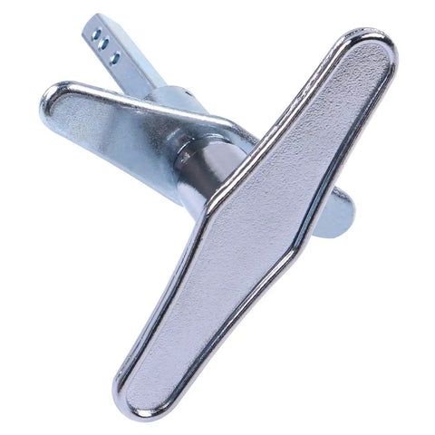 Chrome Plated Dummy T Handle Garage Door Lock Kit No Keys Non Locking With Inside And Outside Mounting Handles Installation Hardware Included Fits Many Brands, shown in chrome finish with T-handle design.