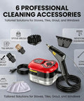 Heavy Duty Handheld Steam Cleaner With A Massive 2500W Output For Fast Heating Up To 105C with accessories for varied cleaning tasks.