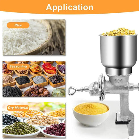 Table Clamp Manual Grain Grinder for Corn, Wheat, Nut, and Coffee Beans with aluminum alloy body in kitchen setting