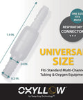 Oxyllow swivel connector, 1 count, clear plastic; universal size fits standard oxygen tubing.