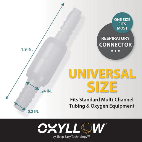 Oxyllow swivel connector, 1 count, clear plastic; universal size fits standard oxygen tubing.