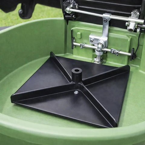 Spreader Impeller Replacement Plate For Lawn Spreader Attachments Pro Grade Durable No Fuss Easy Install For Quick Even Lawn Care Compatible With AgriFab Spreader Systems No Assembly Required, shown installed in a green spreader