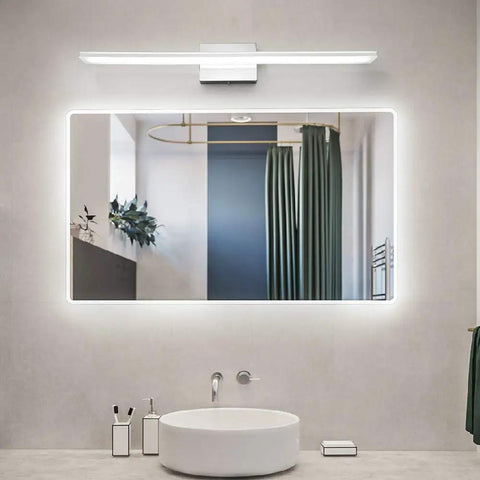 30 Inch Vanity Light Bar Over Mirror LED Chrome Bathroom Lighting 16W 6000K Cool White Acrylic Wall Fixture, modern setup
