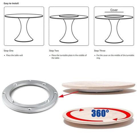Installation steps for Beefy 360 Degree Swivel Plate Base For Round Tables With Aluminum Alloy Bearing, 28 Inch Diameter