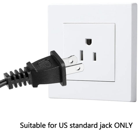 Pro Grade 6 Ft 2 Prong AC Power Cord For Sewing Machines 18 AWG 125V UL Listed plugged into US standard outlet