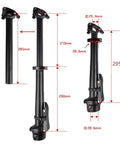 Folding Bike Stem With Quick Release Right Fold Durable Aluminum Alloy Adjustable Stem Without Teeth Fits 25.1 26.5mm Handlebars And 28.6mm Fork Clamp 460mm Length Black shown with measurements.