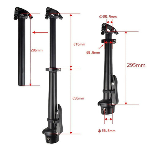 Folding Bike Stem With Quick Release Right Fold Durable Aluminum Alloy Adjustable Stem Without Teeth Fits 25.1 26.5mm Handlebars And 28.6mm Fork Clamp 460mm Length Black shown with measurements.