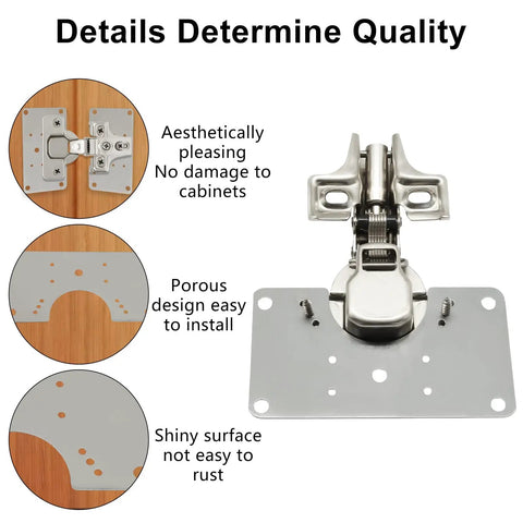 Cabinet Hinges Repair Kit With Stainless Steel Hinges And Repair Plates Including Screws No Nonsense Quick Fix For Loose Sagging Doors On Home Cabinets Easy Install Durable And Budget Friendly Hardware Solution, showing details of stainless steel hinge and repair plate on wood surface.