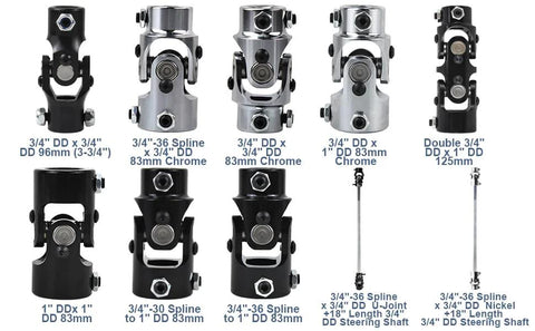 Amazon 36-inch 3/4-in DD steering shaft and universal joint set, chrome and black finishes.