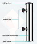 Sturdy Granite Umbrella Stand Tube For Outdoor Use, Stainless steel base showing vertical tube and tightened knobs
