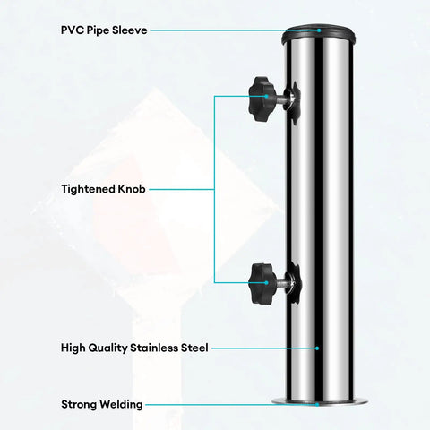 Sturdy Granite Umbrella Stand Tube For Outdoor Use, Stainless steel base showing vertical tube and tightened knobs