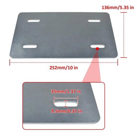 Universal 212cc Engine Mount Plate Kit For Predator Honda Clone And Tecumseh Engines with slotted bolt holes, 10x5.35 inches.