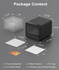 Heavy Duty Food Dehydrator Machine With Seven Stainless Trays And Simple Temp Timer Tweaks package contents including trays, screens, and accessories.