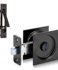 Pocket Door Privacy Lock And Pull In Stainless Steel 304 For Bed And Bath, matte black, showing flush handle and latch