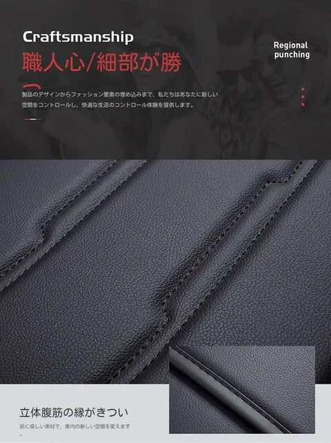 Close-up of craftsmanship detailing on black textured material, showcasing patterns and stitching design.