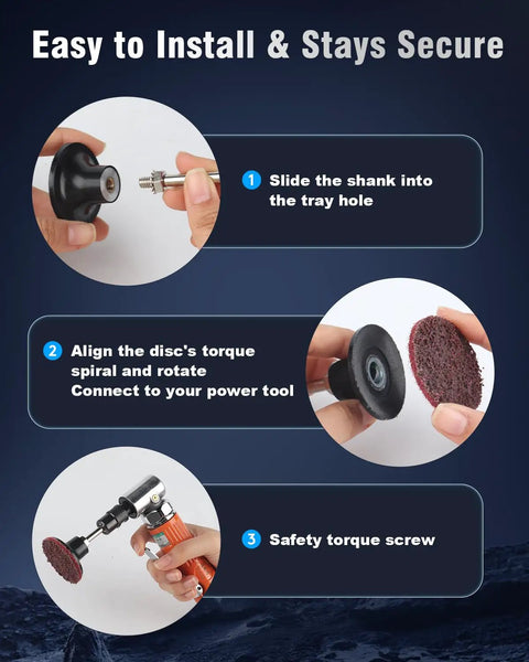 Steps to install 77 Pack 2 Inch Zirconia Sanding Discs with 1 Quarter Inch Roll Lock Quick Change System on die grinder