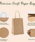 Brown Kraft Gift Bags With Handles 5.25x3.75x8 Inches 20 Pack, features like secure handles, sturdy bottom, eco-friendly paper.