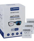Front view of ALIBEISS anti-fog lens wipes box, 60 pcs, pre-moistened for eyeglasses