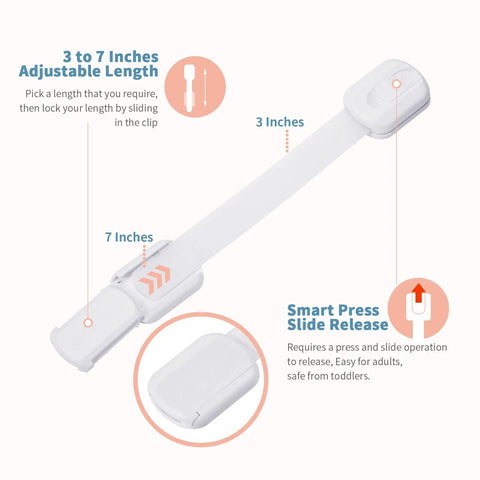 Kid Safe Safety Strap Locks For Fridge Cabinets Drawers Dishwasher And Toilet, Adjustable, Milky White, Slide Release