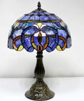 Tiffany Style Blue Purple Stained Glass Table Lamp For Reading And Decor, 12 Inch Shade, 18 Inch Tall, Antique Green Bronze Base, UL Listed Desk Light For Bedroom Living Room Home Office, S558 Series