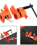 Heavy Duty Steel Pipe Clamp Set For Woodworking Hand Crank Adjustable Vise showing orange clamps with hand crank for quick adjustment.