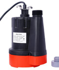 Heavy Duty Submersible Sump Pump 1/3HP 2500GPH with 10 ft cord, black and red design, suitable for pond drainage and quick flooding.