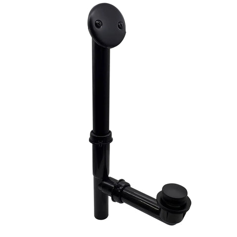 Matte Black Tubular Bathtub Waste And Overflow Kit With Tip Toe Drain Plug, 2-Hole Faceplate, 1-1/2 Inch Connections