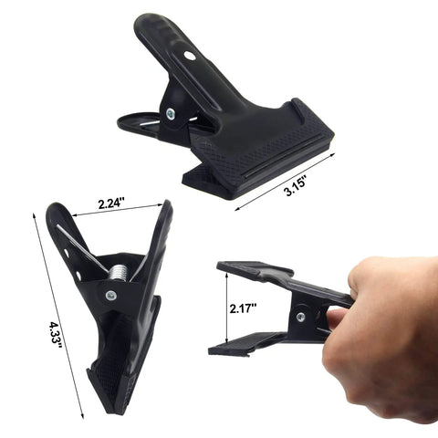 Two Pack Heavy Duty Spring Clamps Clips Four And A Quarter Inch Wide Mouth Rubber Jawed Steel Clips detail with measurements