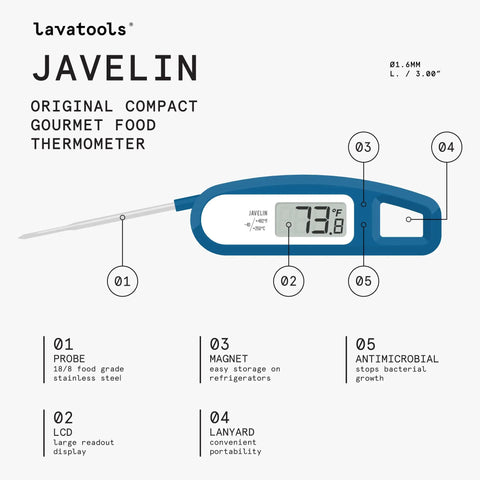 Ultra Fast Digital Meat Thermometer For Backyard Grillin And Cookin With 3 Second Instant Read, 2.75 Inch Probe, blue design