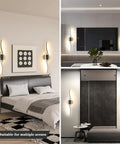 Modern Hardwired LED Wall Sconce Set Of Two with remote control illuminating bedroom, living room, and hallway.