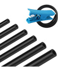 Automotive vacuum hose kit: six black hoses (4.9 ft each) and a blue tube cutter.