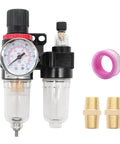 Pro Grade Pneumatic 1/4 Inch NPT Air Filter Regulator Kit With Brass Fittings And Gauge, AFC2000 Style, 0 to 145 Psi Output