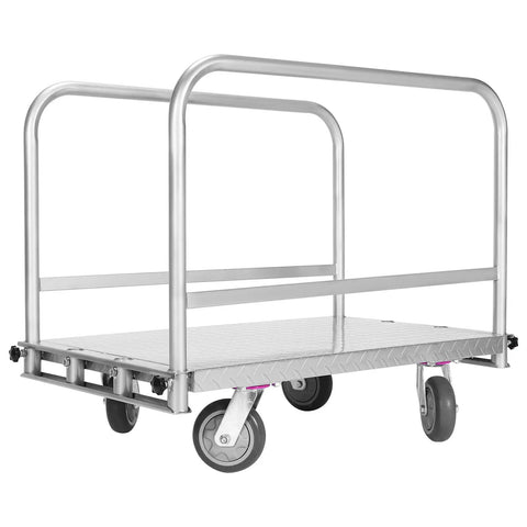 Heavy Duty Steel Platform Truck With Triple Side Rails And Locking Swivel Casters Two Thousand Five Hundred Pound Capacity, mobile cart with diamond plate surface.