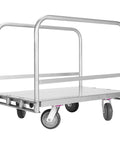 Heavy Duty Platform Truck With 2500 Lbs Steel Deck And Three Side Handrails, durable dolly with swivel casters for easy movement.