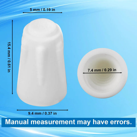 Two white ceramic high-temperature wire connector caps; front view, outer diameter 9.4 mm, height 15.4 mm.