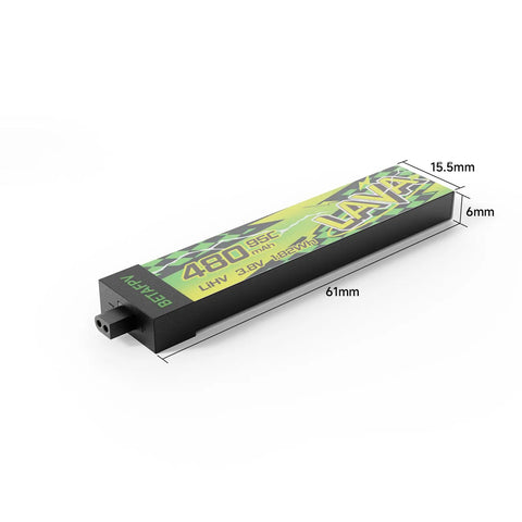 4 Pack Lava II 1S 480mAh 3.8V 95C LiHV Battery with BT2.0 Connector for Tiny Whoop Drones, compact 61x15.5x6mm size