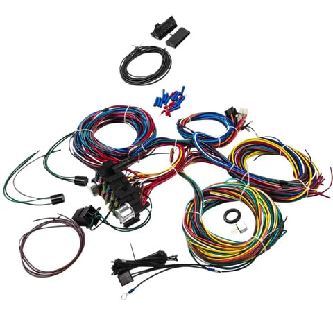 Wiring Harness And Fuse Kit For Universal 12V Headlights, 21 Circuits With Plug Connector, 17 ATO ATC Fuses, Color Coded Wiring