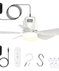 Outdoor Gazebo Ceiling Fan With Light, Plug In Patio Fan With 16.5 Ft Cord, Remote Control, Hanging Hook, Portable, Components Displayed