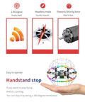 Graphic features the 2.4GHz Spherical RC Drone with auto obstacle avoidance, headless mode, and powerful driving force icons.