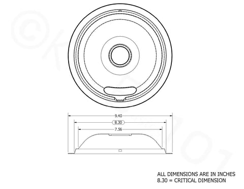 Technical drawing of an 8-inch chrome drip pan from the Made In The Usa Chrome Drip Pan Set Replacement For Frigidaire Kenmore.