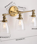 Vintage Industrial Three Light Wall Sconces With Oval Cone Clear Glass Shades Antique Finish, E26 Base, bulbs not included