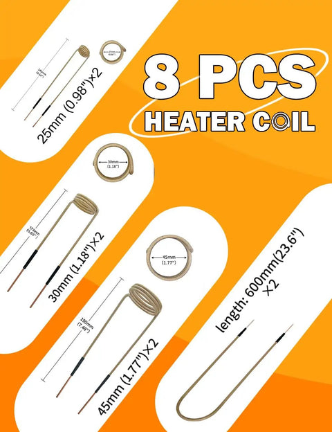 Induction Heat Tool For Rusty Bolt And Screw Removal No Sweat 1200W 110V with Eight Coil Set, various sizes on orange background