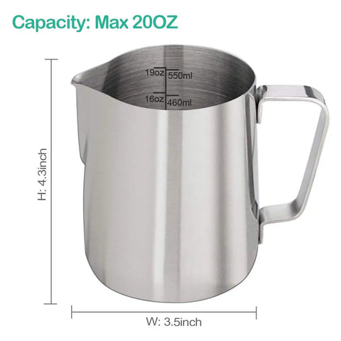 Milk Frothing Pitcher 12oz And 20oz Stainless Steel Jug For Espresso Machines And Latte Art, Food Grade 304 Stainless