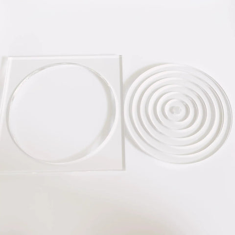 Slick Multi Circle Router Jig For Pro Woodworkers And Craft Pros Offering Laser Cut Acrylic Precision template rings and base.