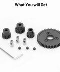 54T 0.8 Pitch Spur Gear Set With 15T 17T 19T Pinions for Traxxas Slash 4x4 including tools and hardware, laid out on white background