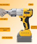Daspom Brushless Cordless Sheet Metal Shear Compatible With Dewalt 20V Battery Tool Only showing alloy steel knife and LED lights.