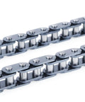 Close-up view of T8F Drive Chain 134 Links With Chain Breaker Kit for 50cc pocket bike, showing metal links and rollers.