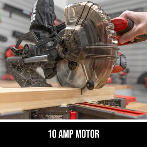 Compact Seven And One Quarter Inch Sliding Miter Saw With Ten Amp Motor Single Bevel LED Shadow Line Built For Tight Spaces